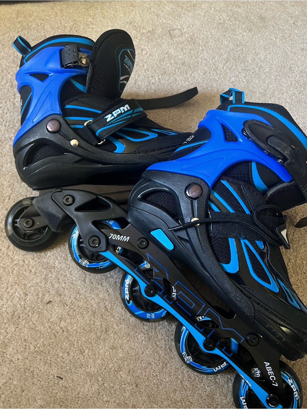 Kids Blue Adjustable Inline Roller Skates, used twice